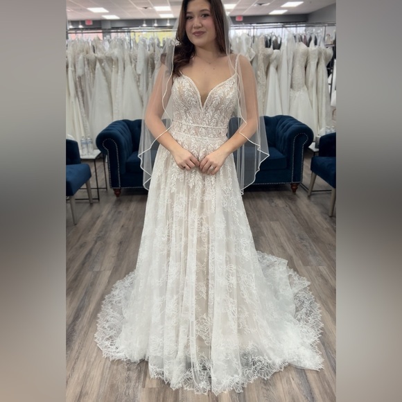 Private Label Dresses & Skirts - Nora Spencer Signature Lace A-Line Wedding Dress with Plunging V-Neck